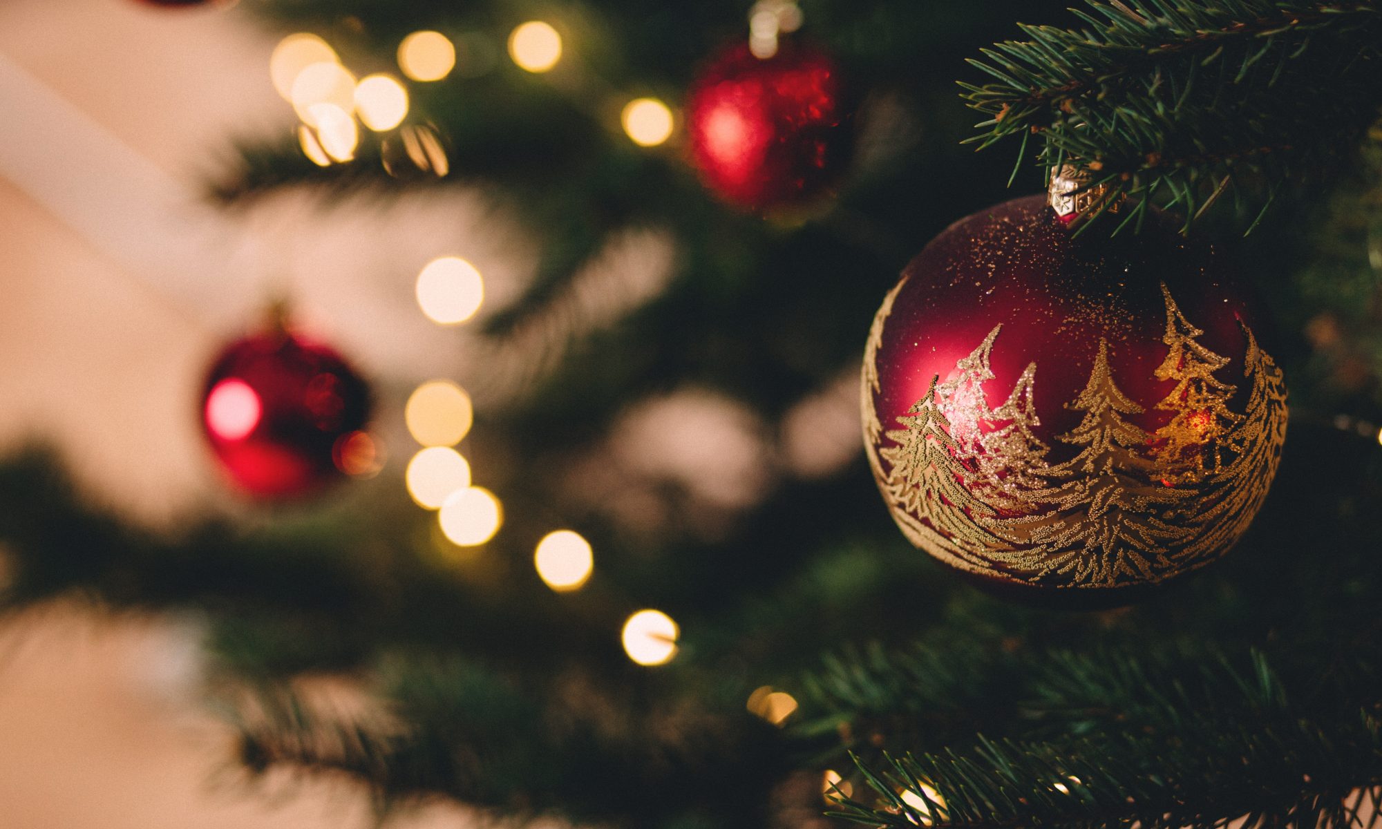 A bauble on a Christmas Tree